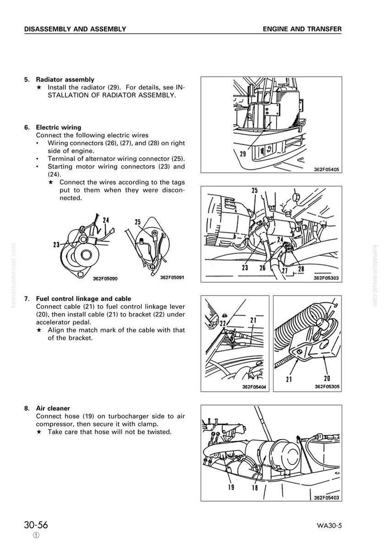 May include: Diagram of engine components, including wiring connectors, fuel control linkage, and an air cleaner. The image provides visual instructions for disassembly and assembly, with numbered parts and labels for clarity.