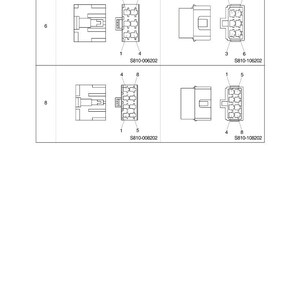May include: Diagram of electrical connectors, including receptacle and plug connectors. The image shows both female and male connectors with varying pin counts (6 and 8). Each connector is labeled with a part number.