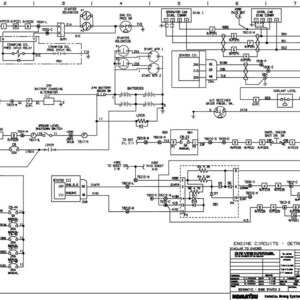 K&ouml;nnte beinhalten: Detaillierte Schaltplanzeichnung der elektrischen Schaltkreise eines Motors, beschriftet mit "Engine Circuits - Detroit Diesel 4000 Engine". Das Diagramm ist schwarz-wei&szlig; und enth&auml;lt zahlreiche Linien, Symbole und Textfelder.