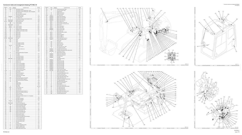 May include: An engineering diagram with multiple detailed illustrations of machinery components. The image includes exploded views, parts lists, and component arrangements, with labels and lines pointing to specific parts. The diagrams are in black and white.