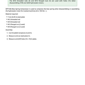 May include: A technical document detailing the assembly of a hydrostatic motor. It lists required materials, including a 7 mm steel plate, M12 threaded rods, and M10 flanged nuts. The document also provides step-by-step assembly instructions.