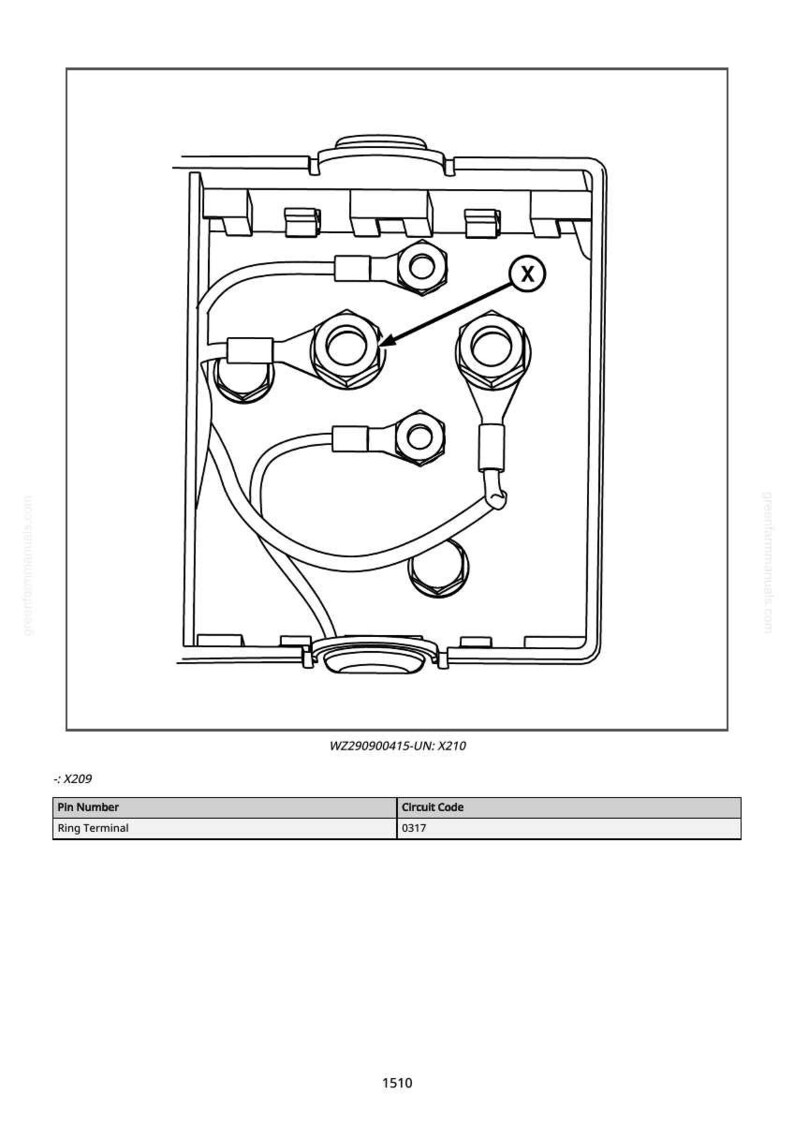 May include: Detailed diagram of electrical components, including ring terminals, wires, and connectors. The image features a close-up view of the internal wiring of a device, with labels and annotations. The diagram includes the text "WZ290900415-UN: X210".