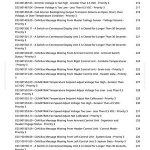 May include: A detailed list of diagnostic trouble codes, including CAN bus messages and voltage readings, is displayed on a white background. The text is black and organized in numbered rows, covering various system issues.
