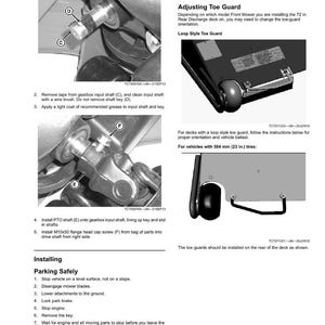 May include: Black and white technical diagram with instructions for installing and adjusting a toe guard on a machine. Includes close-up images of mechanical parts and text instructions. The page number 7 is visible.
