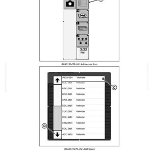 May include: Diagram of a vehicle diagnostic interface with icons and a list of vehicle addresses. The top section displays icons, including a camera and information symbol. The bottom section shows a list of vehicle addresses.