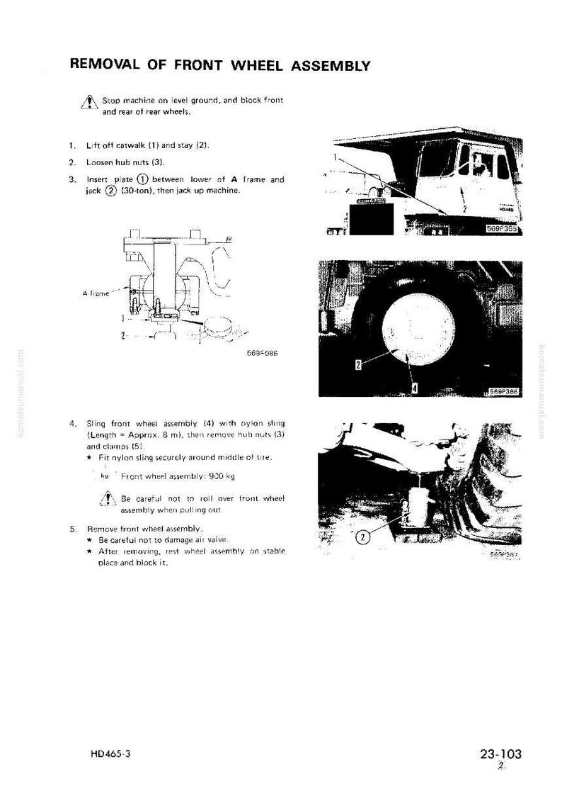 May include: A technical diagram titled "Removal of Front Wheel Assembly" with illustrations and instructions. The image includes diagrams of machinery components, with text and numbered steps for disassembly and maintenance.