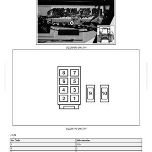 Peut inclure: Sch&eacute;ma du connecteur de commutateur d'&eacute;clairage de r&eacute;servoir &agrave; grains S14. Le sch&eacute;ma comprend un sch&eacute;ma de c&acirc;blage, une disposition des broches du connecteur avec les num&eacute;ros 1 &agrave; 10 et un tableau.