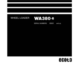 K&ouml;nnte beinhalten: Werkstatthandbuch f&uuml;r einen Radlader WA380-6, mit Seriennummern ab 65001. Das Cover ist schwarz mit wei&szlig;em Text und horizontalen Linien. Das Komatsu-Logo befindet sich unten.