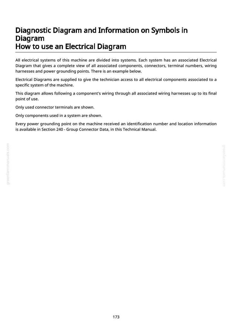 Peut inclure: Page blanche d'un manuel technique avec le titre &laquo;&nbsp;Diagramme de diagnostic et informations sur les symboles dans le diagramme&nbsp;&raquo;. Le texte explique comment utiliser un sch&eacute;ma &eacute;lectrique, avec des d&eacute;tails sur les composants et le c&acirc;blage.