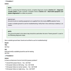 Op de afbeelding: Een diagnostisch document getiteld "Electronic Control Unit (ECU) Power and Ground Electrical Diagnostics." Het document biedt stappen voor probleemoplossing, inclusief het controleren op diagnostische foutcodes en waarneembare symptomen. Bevat notities en procedures.