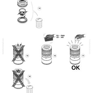 May include: Diagram of Komatsu parts assembly, with exploded view and labeled components. Includes text "OK" and measurements in US units. The image is in black and white.