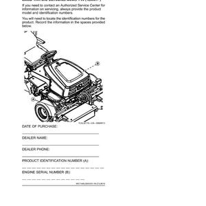May include: A product identification sheet for a 2653B Trim and Surrounds Mower. The sheet includes a diagram of the mower, spaces to record purchase details, and identification numbers. The text includes the mower's PIN.