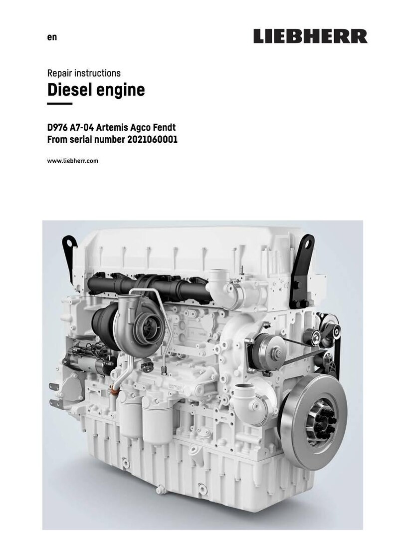 K&ouml;nnte beinhalten: Ein wei&szlig;er Dieselmotor mit schwarzen und silbernen Komponenten. Das Bild enth&auml;lt den Text "Reparaturanweisungen Dieselmotor" und "LIEBHERR". Das Motormodell ist D976 A7-04 Artemis Agco Fendt.