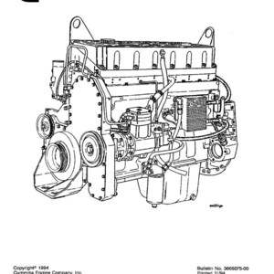 Op de afbeelding: Lijntekening van een Cummins M11-serie motor. De afbeelding is een illustratie uit een werkplaatshandboek, met het Cummins-logo in de linkerbovenhoek. Tekst bevat "Shop Manual" en "M11 Series Engines."