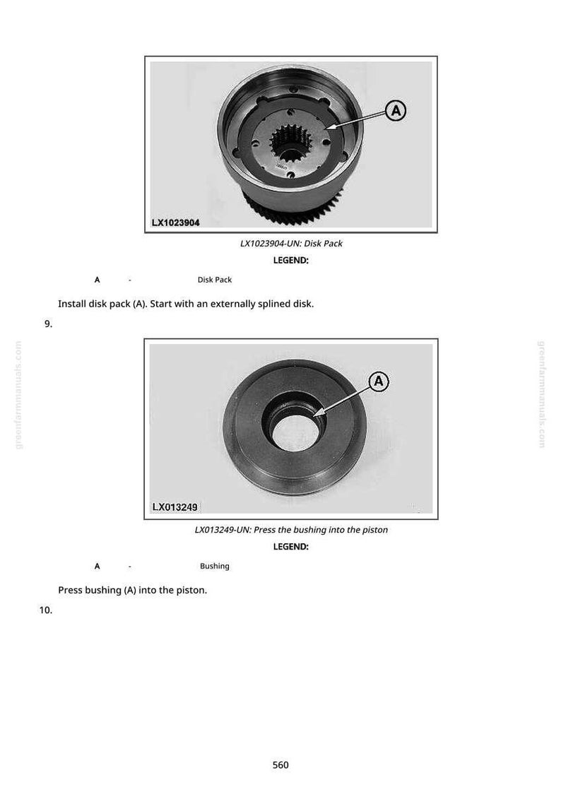May include: Technical diagram showing two metal mechanical components, a disk pack and a bushing, with labels and instructions. The image is in black and white.