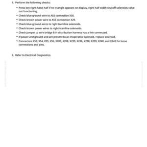 May include: A page from a manual with the title "Pressing half-width right half-width triangle does not shutoff right side openers." The text includes instructions for troubleshooting and electrical diagnostics.