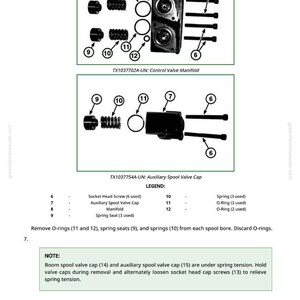 Puede incluir: Diagrama del colector de la v&aacute;lvula de control y la tapa de la v&aacute;lvula auxiliar, con etiquetas para componentes como tornillos de cabeza hueca, juntas t&oacute;ricas y muelles. El texto incluye "TX1037702A-UN" y "TX1037754A-UN".
