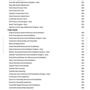 May include: A white page from a manual with a list of engine repair procedures, including "Air Intake System Check" and "Cylinder Bore Honing." The page number is 6. The website address is visible.