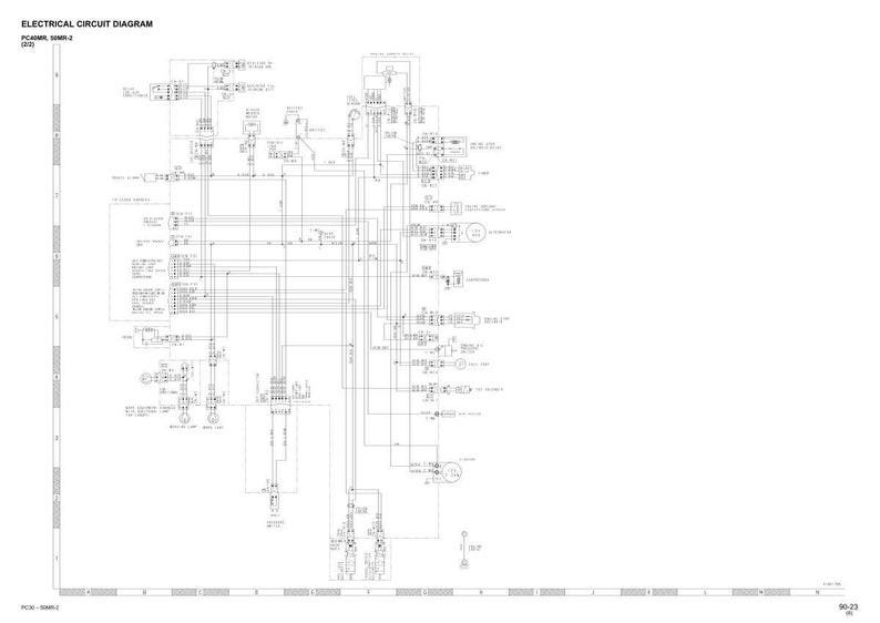 Może przedstawiać: Szczeg&oacute;łowy schemat obwodu elektrycznego z tytułem "ELECTRICAL CIRCUIT DIAGRAM" na g&oacute;rze. Schemat to złożona sieć linii, symboli i tekstu, wszystko w czerni i bieli, ilustrująca okablowanie systemu elektrycznego.