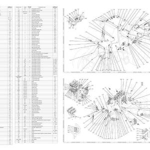 May include: A detailed technical diagram with multiple exploded views of mechanical components, likely for an engine or machinery. The image includes a parts list with numerous entries and diagrams showing the assembly of various parts.