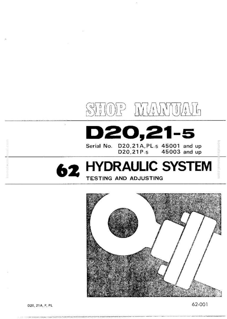 May include: Shop manual cover with the title "D20,21-5". The text "62 Hydraulic System Testing and Adjusting" is below the title. An illustration of a hydraulic component is at the bottom. The serial numbers are also listed.