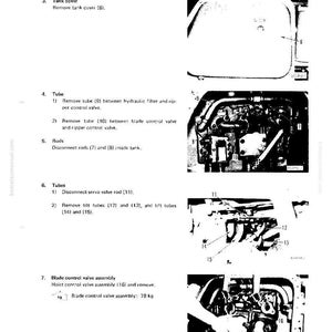 May include: Diagram illustrating the disassembly of a blade control valve assembly. Includes images of the tank cover, tubes, rods, and servo valve rod. The blade control valve assembly weighs 78 kg.