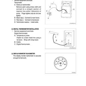 May include: Diagram of test tools including a clamp-on electronic tachometer, digital thermometer, and display monitor tachometer. The image includes diagrams of how to install and use each tool, with labels and instructions.