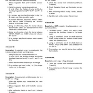 May include: A technical document titled "AC Drive System Electrical Checkout Procedure" with subcodes detailing troubleshooting steps for electrical faults. Includes diagrams and instructions for maintenance.