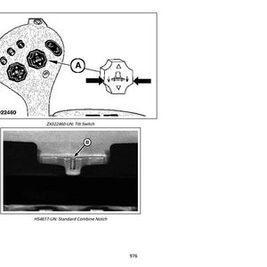 May include: Technical diagram featuring two detailed illustrations. The top image depicts a control panel with a tilt switch, labelled "A". The bottom image shows a standard combine notch, labelled "B".