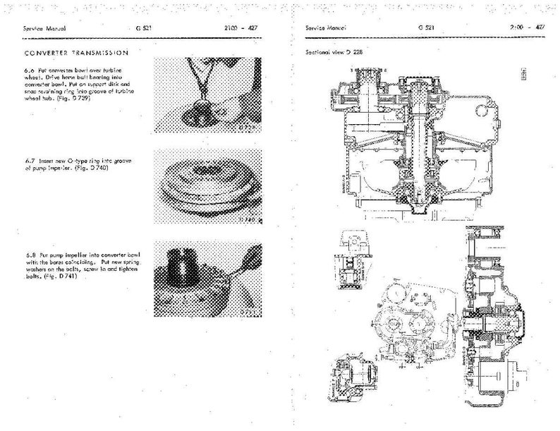 May include: A technical manual page detailing a converter transmission. The page features diagrams and text, including assembly instructions and component illustrations. The manual provides technical specifications and maintenance guidance for the transmission.