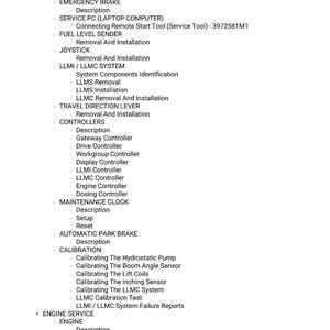 Puede incluir: Una lista detallada de los procedimientos de servicio automotriz, que incluye frenos, sensores y mantenimiento de controladores. El texto incluye instrucciones para la extracci&oacute;n, instalaci&oacute;n y calibraci&oacute;n de varios componentes del veh&iacute;culo. El documento est&aacute; organizado con vi&ntilde;etas y subt&iacute;tulos.