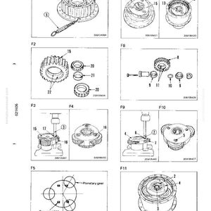 May include: Diagram of various mechanical components, including gears, shafts, and housings. The image is a technical illustration with labels and part numbers, likely from a machinery manual. The components are shown in different views.