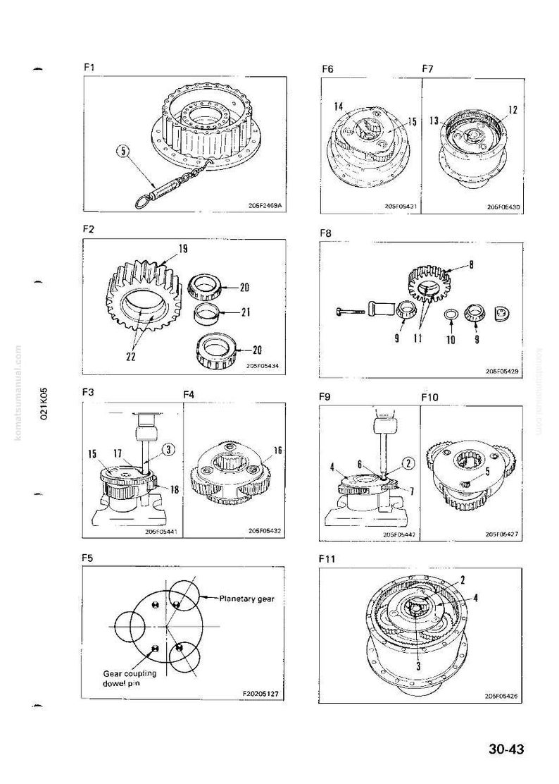 May include: Diagram of various mechanical components, including gears, shafts, and housings. The image is a technical illustration with labels and part numbers, likely from a machinery manual. The components are shown in different views.