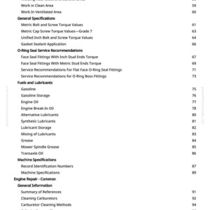 May include: A page from a manual with a table of contents. The headings include "Fuels and Lubricants", "Machine Specifications", and "Engine Repair - Common". The page number is 3.