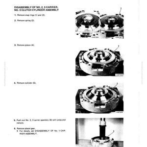 May include: A technical diagram from a manual detailing the disassembly and assembly of a Torqflow transmission. The page includes step-by-step instructions with accompanying black and white photographs of the components. Text includes part numbers and assembly steps.