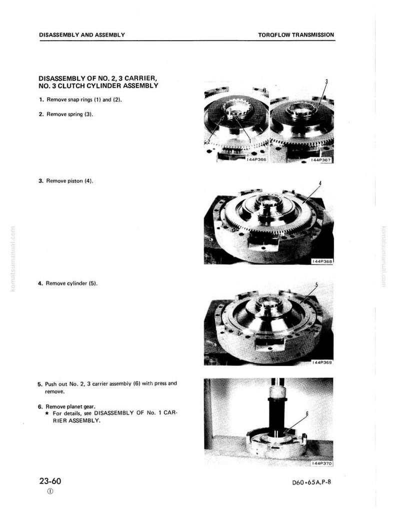 May include: A technical diagram from a manual detailing the disassembly and assembly of a Torqflow transmission. The page includes step-by-step instructions with accompanying black and white photographs of the components. Text includes part numbers and assembly steps.