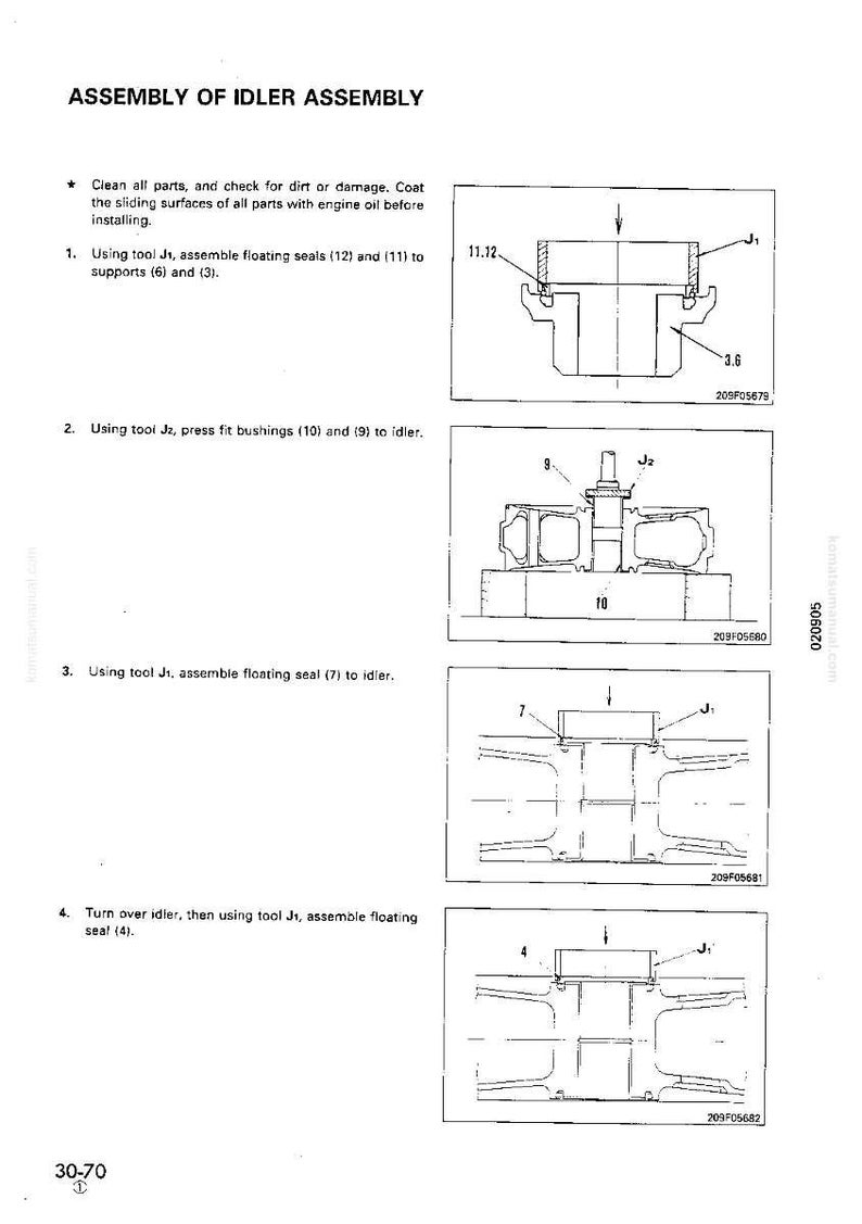 May include: Diagram of an idler assembly with step-by-step instructions. The text reads "ASSEMBLY OF IDLER ASSEMBLY" and includes illustrations of the assembly process with labels and tool references.