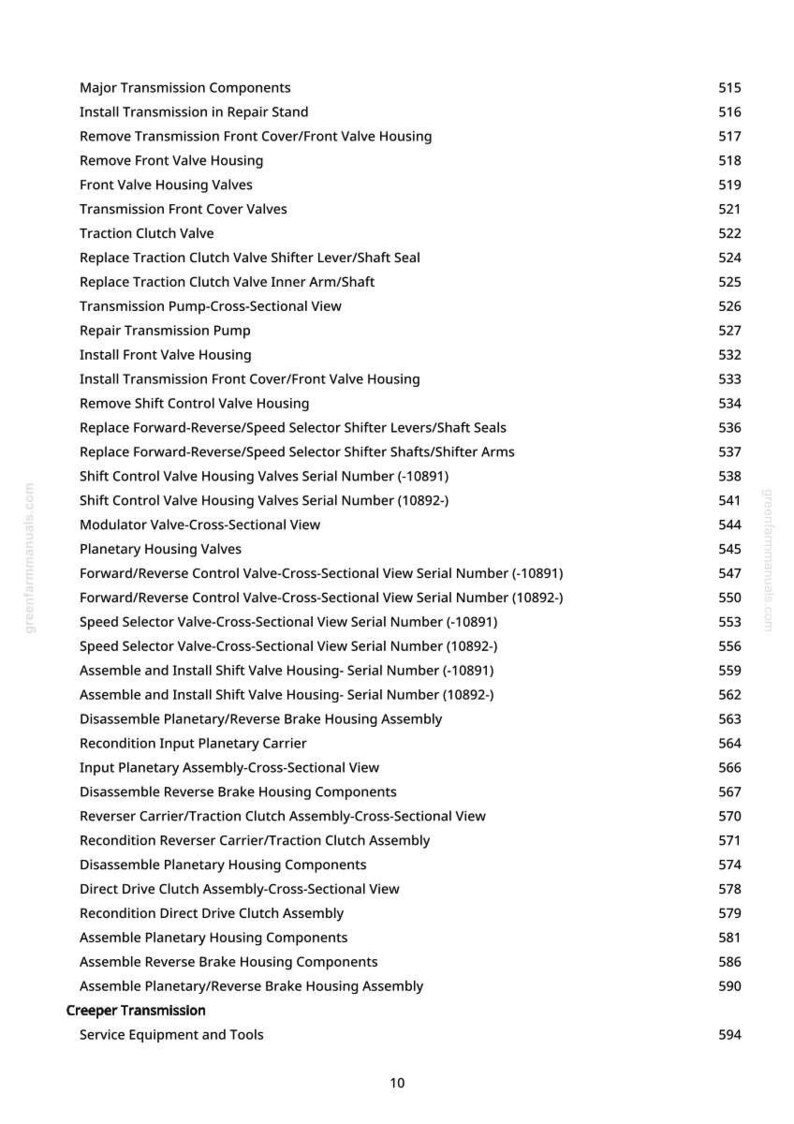 May include: A detailed list of major transmission components, including valves, housings, and assemblies, with corresponding page numbers. The text is in black font on a white background, suitable for automotive repair manuals.
