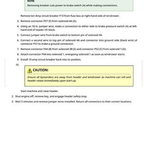 May include: A page from a manual with instructions for a machine. The text includes steps for electrical work, safety warnings, and a caution notice. The page has a white background with black text.