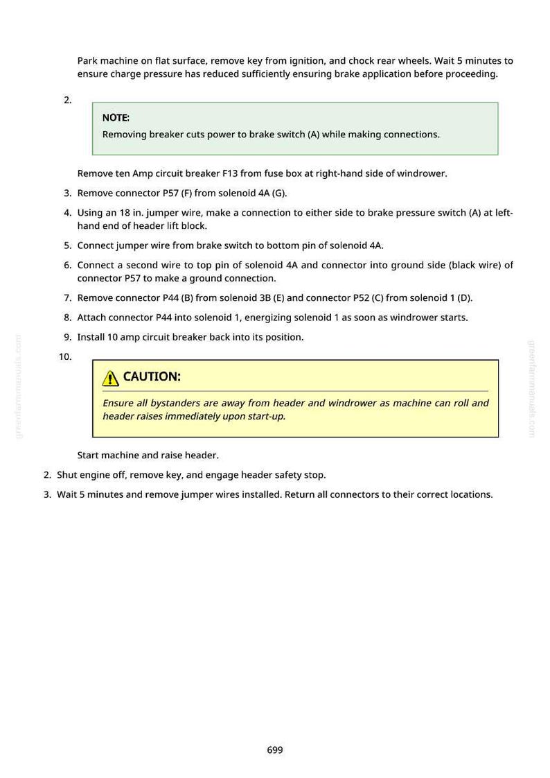 May include: A page from a manual with instructions for a machine. The text includes steps for electrical work, safety warnings, and a caution notice. The page has a white background with black text.