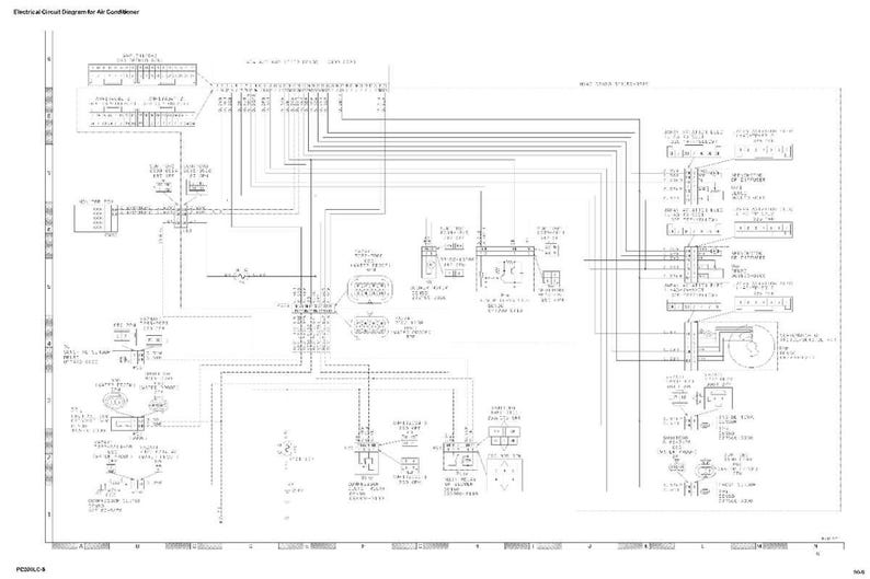 May include: A detailed electrical circuit diagram for an air conditioner, rendered in black and white. The diagram features numerous lines, symbols, and text labels, illustrating the internal wiring and components of the air conditioning system.