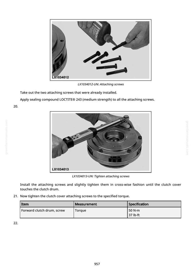 Puede incluir: Imagen en blanco y negro que muestra componentes mec&aacute;nicos e instrucciones. La imagen incluye un diagrama de tornillos de fijaci&oacute;n, una llave dinamom&eacute;trica y una tabla con especificaciones de par de 50 N-m.