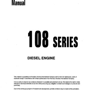 May include: A white shop manual with the text "Shop Manual" at the top. The manual's title is "108 SERIES DIESEL ENGINE" in large, bold, black font. The document includes copyright information and a publication date of November 1997.