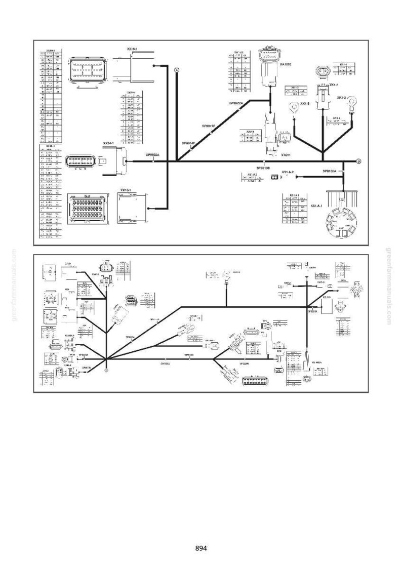 May include: Two detailed electrical diagrams with black lines and various symbols on a white background. The diagrams include multiple connectors, relays, and other electrical components, with labels and reference numbers. The number 894 is at the bottom.