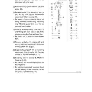 May include: Diagram of disassembled mechanical components with labels and numbers. Includes housings, spools, retainers, springs, and O-rings. Text instructions detail the disassembly process.