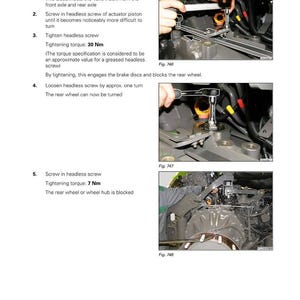 May include: A Fendt manual page with powertrain procedures. Text details screw tightening and loosening instructions, with torque values in Nm. Images illustrate the use of tools on machinery components.