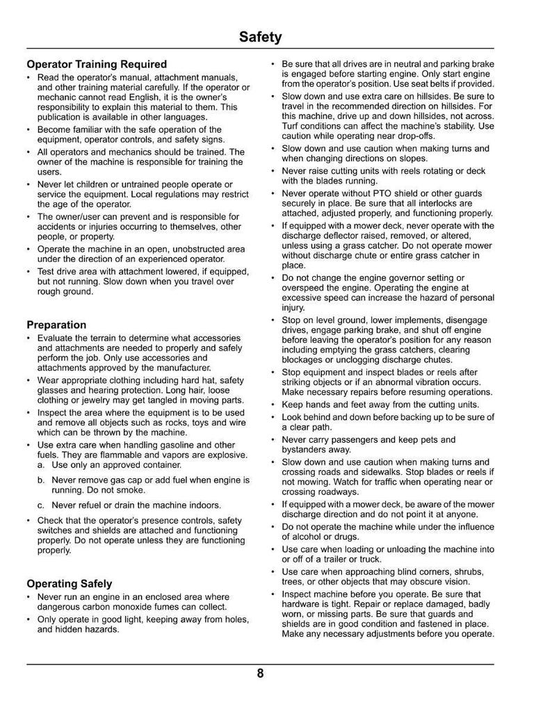 Peut inclure: Page d'un manuel de s&eacute;curit&eacute; intitul&eacute; &laquo;&nbsp;S&eacute;curit&eacute;&nbsp;&raquo;. Le texte fournit des instructions et des avertissements pour l'utilisation de machines, notamment la formation des op&eacute;rateurs, la pr&eacute;paration et les proc&eacute;dures d'utilisation s&ucirc;res.