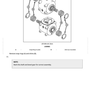 May include: An exploded diagram of a mechanical component, featuring two main housing units with internal parts, snap rings, and shims. The diagram includes labels A and B, and the text "E91390-UN: Shim".