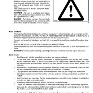 May include: A safety information page with a warning symbol. The page includes safety notes, general rules, and warnings about potential dangers. The warning symbol is a black triangle with an exclamation point.
