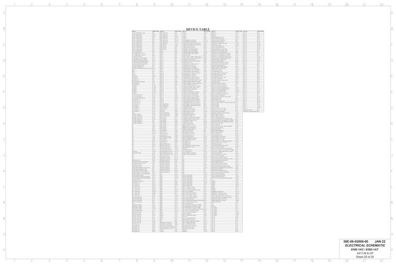 May include: A detailed technical drawing labeled "DEVICE TABLE" with numerous rows and columns of text. The document includes a title, and a date stamp. The image is a schematic diagram.